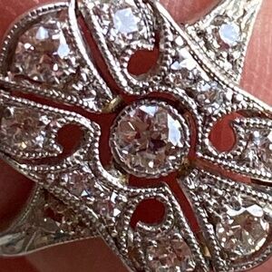 Antique Filigree Platinum and Diamond Ring